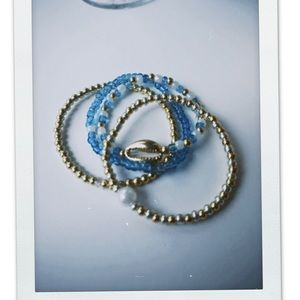 Blue w gold shell bracelet set